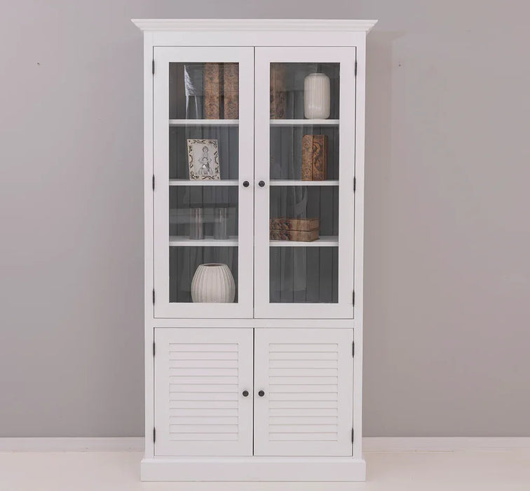 Landhaus Vitrinenschrank aus Massivholz - Vitrine mit Lamellentüren