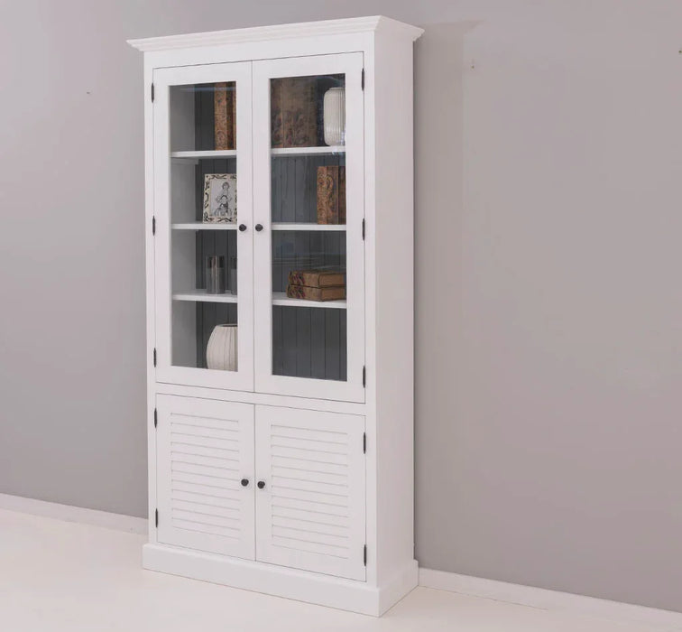 Landhaus Vitrinenschrank aus Massivholz - Vitrine mit Lamellentüren