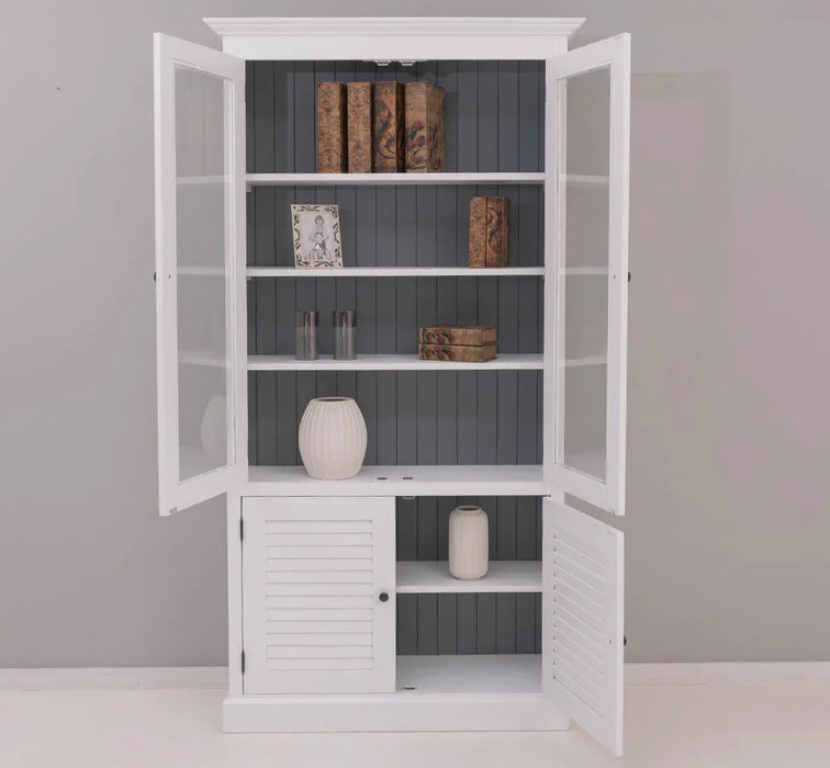 Landhaus Vitrinenschrank aus Massivholz - Vitrine mit Lamellentüren