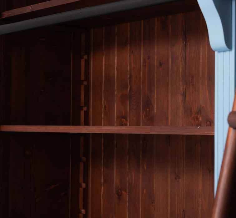 Landhaus Wohnwand aus Massivholz - Bibliotheksschrank - Bücherschrank mit Leiter