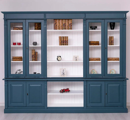 Landhaus Wohnwand aus Massivholz | Vitrinen & Bibliotheksschrank | Bücherschrank mit 8 Türen