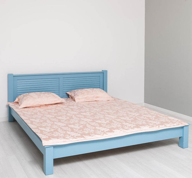 Landhausbett aus Massivholz mit Lamellen in verschiedenen Größen & Farben - Blau / 90x200
