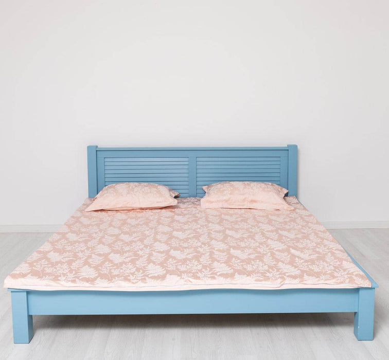 Landhausbett aus Massivholz mit Lamellen in verschiedenen Größen & Farben - Blau / 90x200