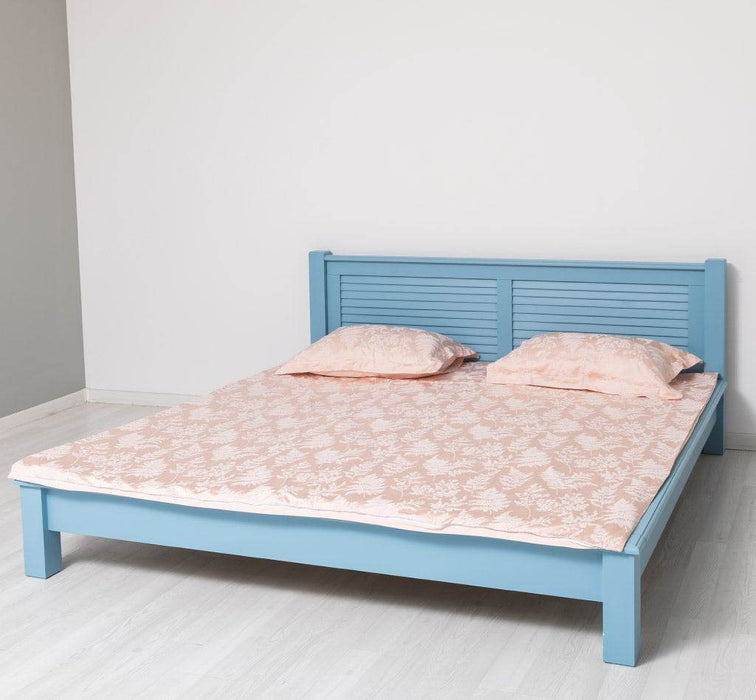 Landhausbett aus Massivholz mit Lamellen in verschiedenen Größen & Farben - Blau / 90x200