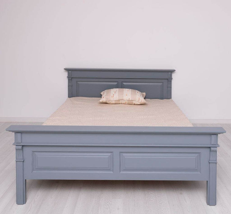 Landhausbett aus Massivholz mit Ornamenten | Luxuriöses Bett mit Fräsungen - Blau / 90 x 200