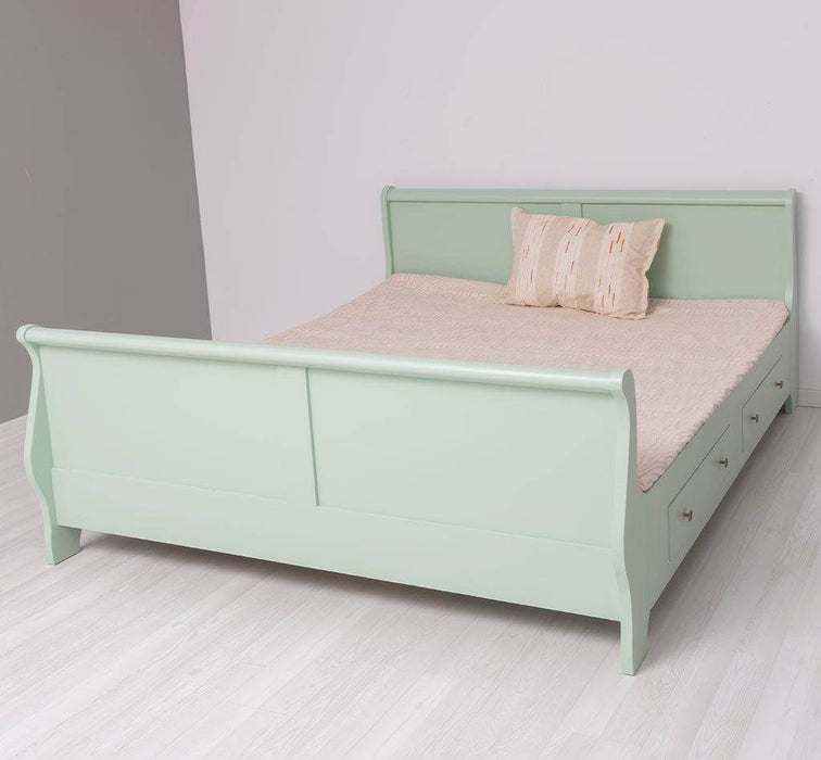 Landhausbett mit geschwungenem Kopf- und Fußteil mit Schubkästen - Mint / 90 x 200