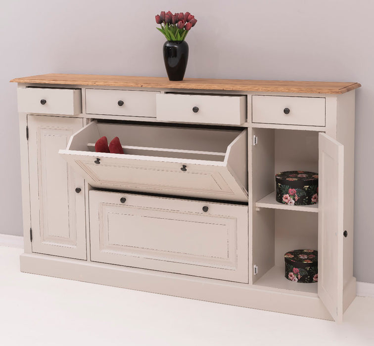 Landhauskommode | Schuhschrank aus Massivholz mit Kippfächern - Eichentop