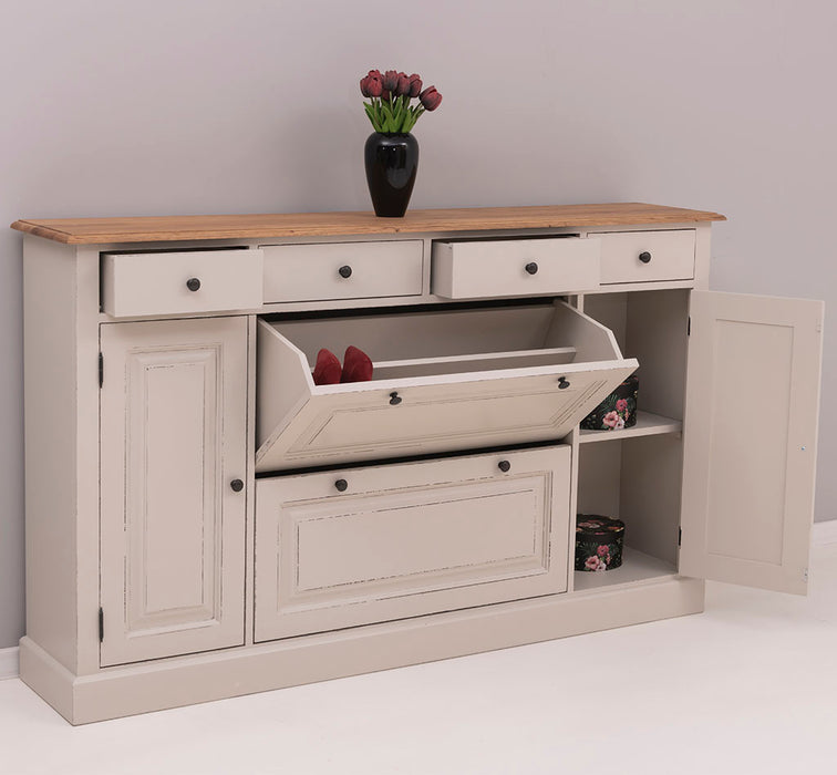 Landhauskommode | Schuhschrank aus Massivholz mit Kippfächern - Eichentop