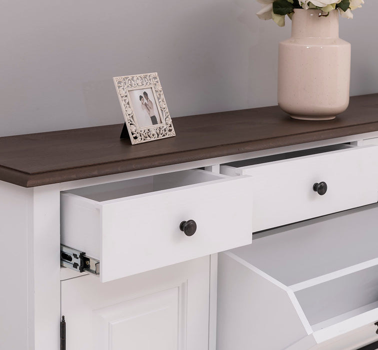 Landhauskommode | Schuhschrank aus Massivholz mit Kippfächern - Eichentop