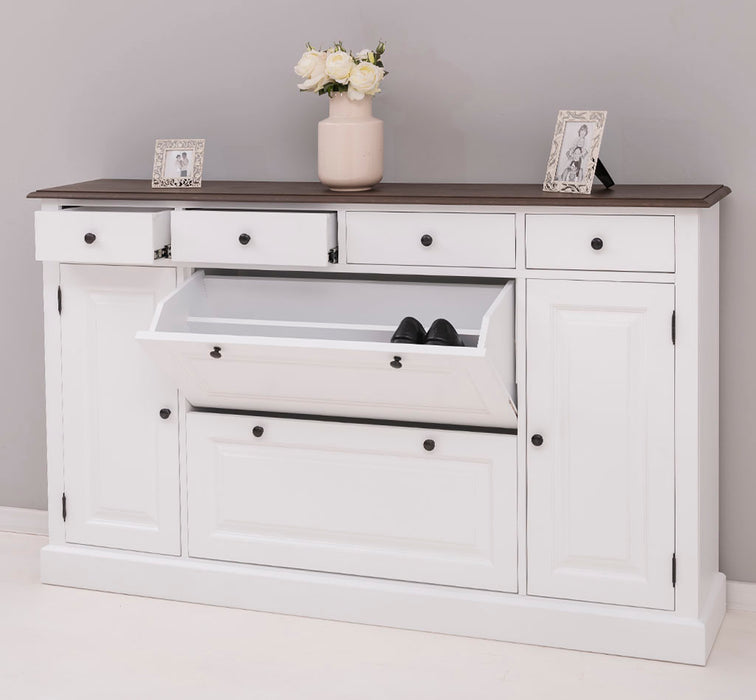 Landhauskommode | Schuhschrank aus Massivholz mit Kippfächern - Eichentop