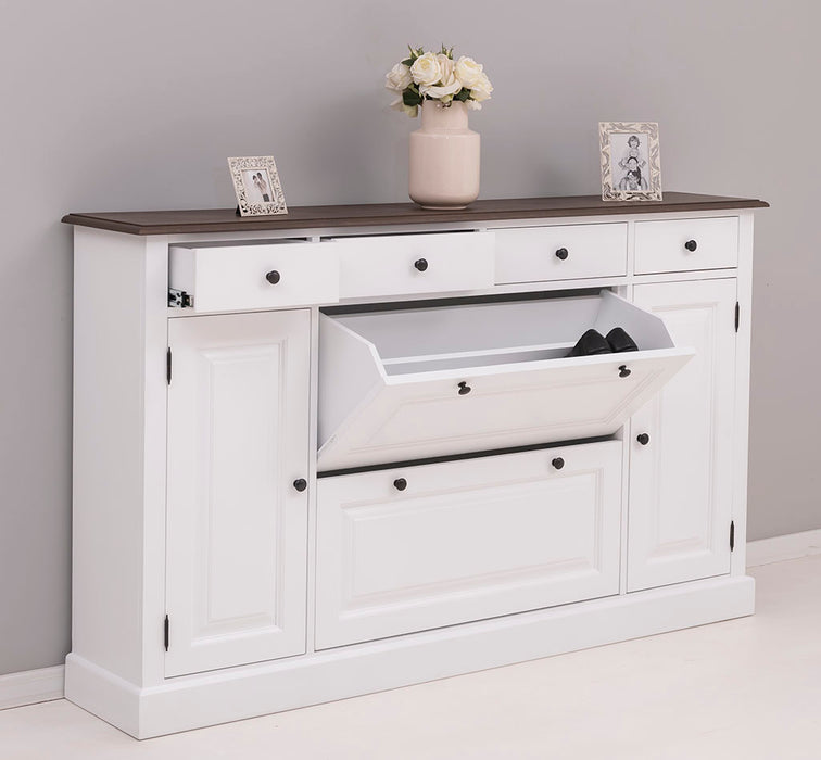 Landhauskommode | Schuhschrank aus Massivholz mit Kippfächern - Eichentop
