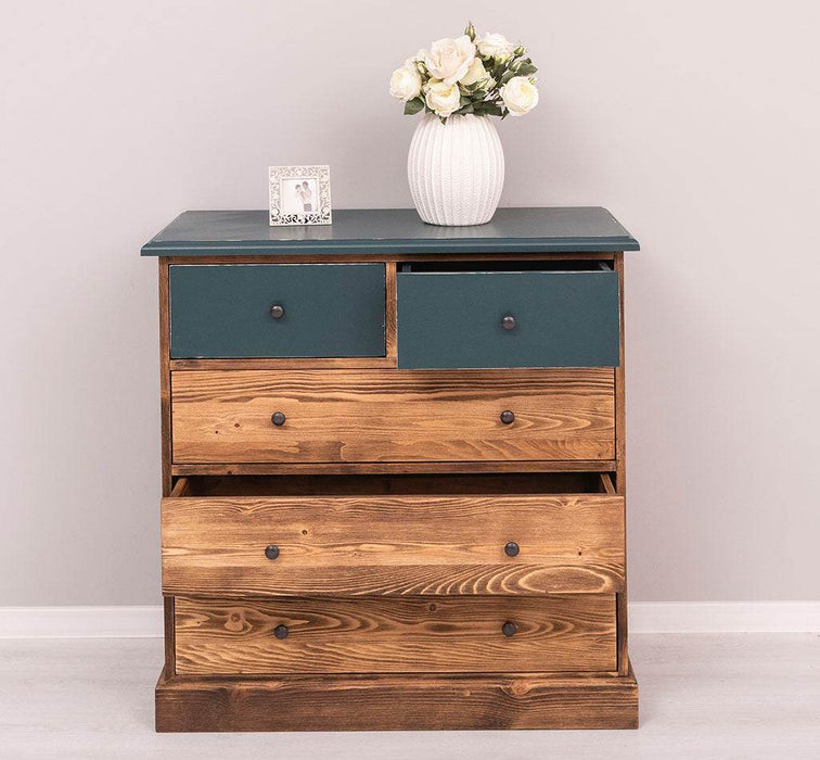 Landhauskommode aus Massivholz - Sideboard mit 5 Schubladen - Gewachst | Gelb