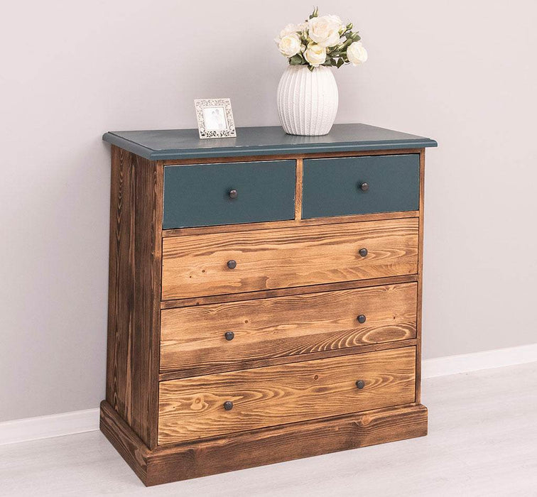 Landhauskommode aus Massivholz - Sideboard mit 5 Schubladen - Gewachst | Gelb