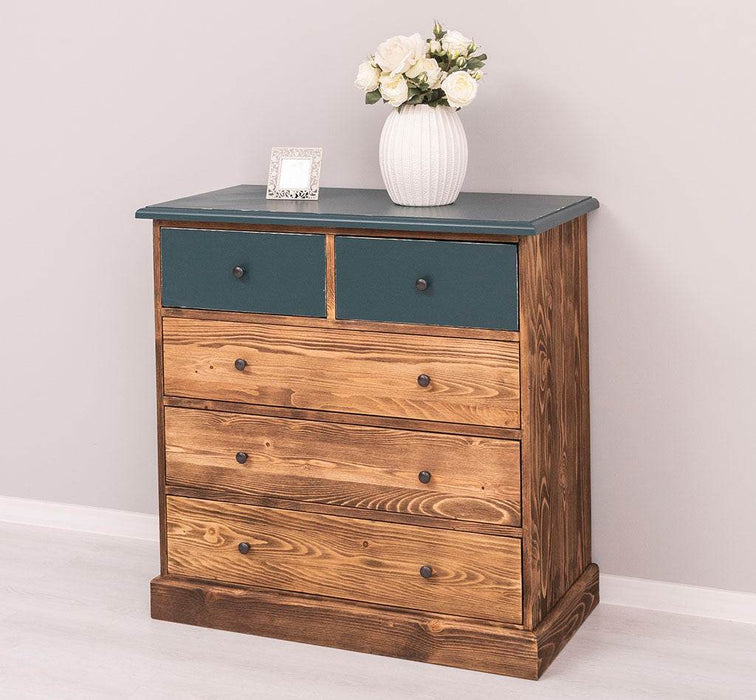 Landhauskommode aus Massivholz - Sideboard mit 5 Schubladen - Gewachst | Gelb