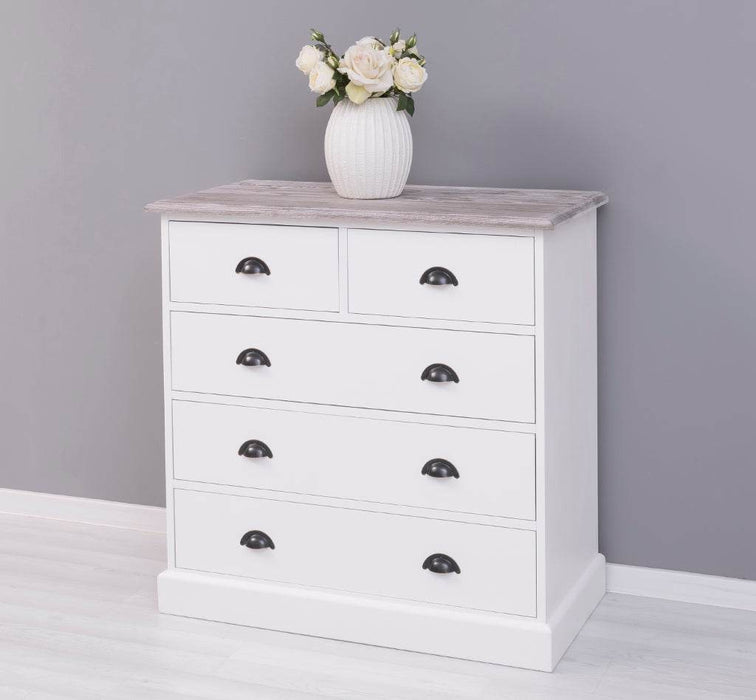 Landhauskommode aus Massivholz - Sideboard mit 5 Schubladen - Gewachst | Gelb
