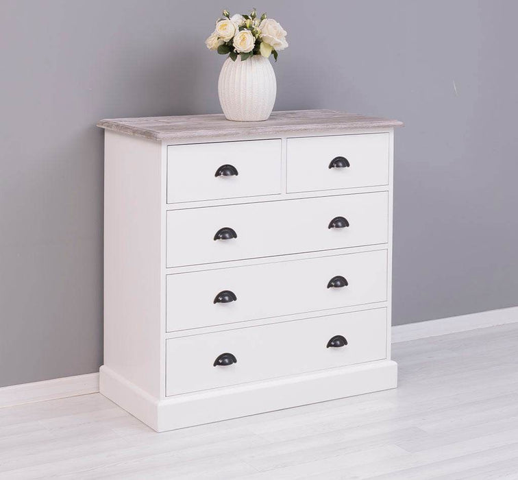 Landhauskommode aus Massivholz - Sideboard mit 5 Schubladen - Gewachst | Gelb