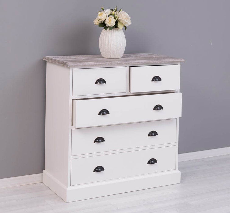 Landhauskommode aus Massivholz - Sideboard mit 5 Schubladen - Gewachst | Gelb