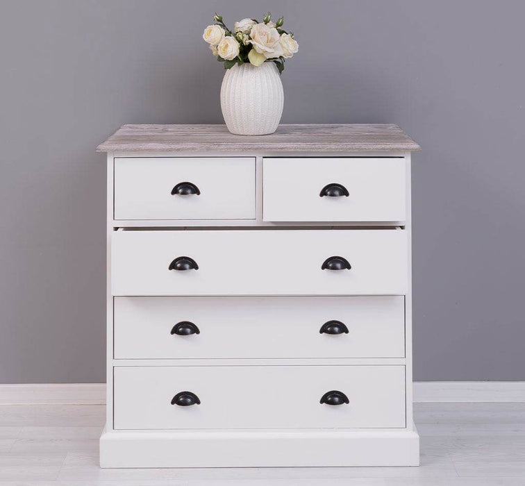 Landhauskommode aus Massivholz - Sideboard mit 5 Schubladen - Gewachst | Gelb