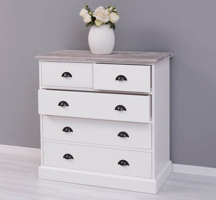 Landhauskommode aus Massivholz - Sideboard mit 5 Schubladen - Gewachst | Gelb