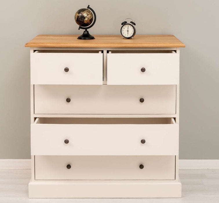 Landhauskommode aus Massivholz - Sideboard mit 5 Schubladen - Gewachst | Gelb