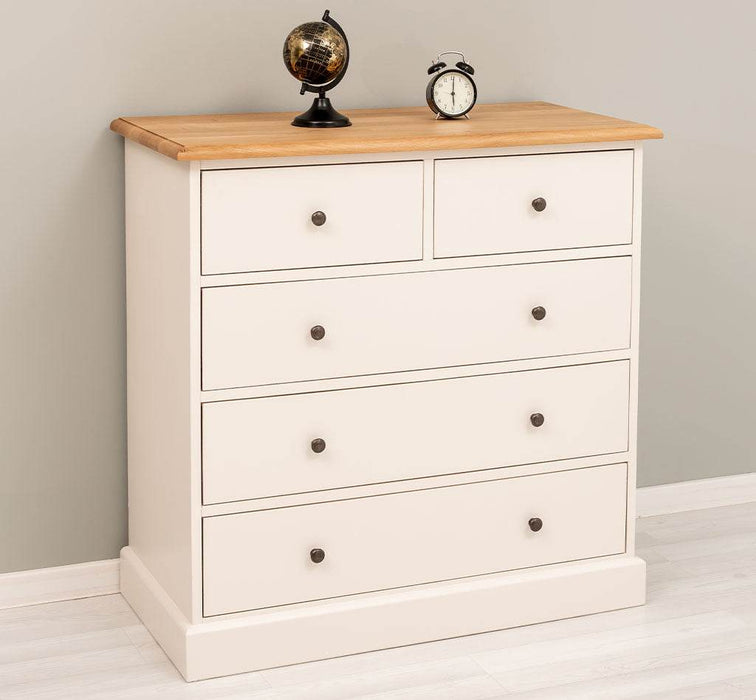 Landhauskommode aus Massivholz - Sideboard mit 5 Schubladen - Gewachst | Gelb