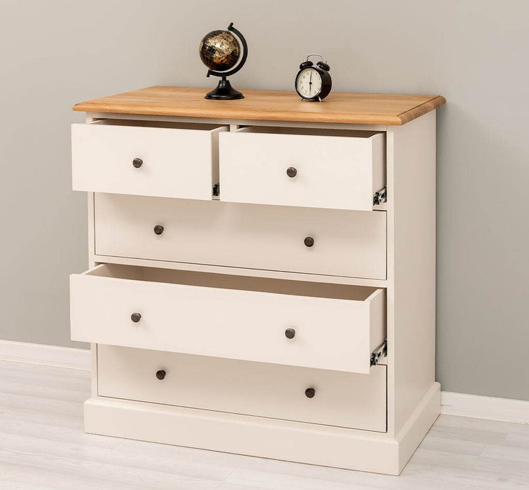 Landhauskommode aus Massivholz - Sideboard mit 5 Schubladen - Gewachst | Gelb