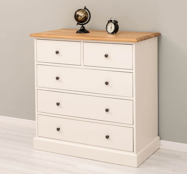 Landhauskommode aus Massivholz - Sideboard mit 5 Schubladen - Gewachst | Gelb
