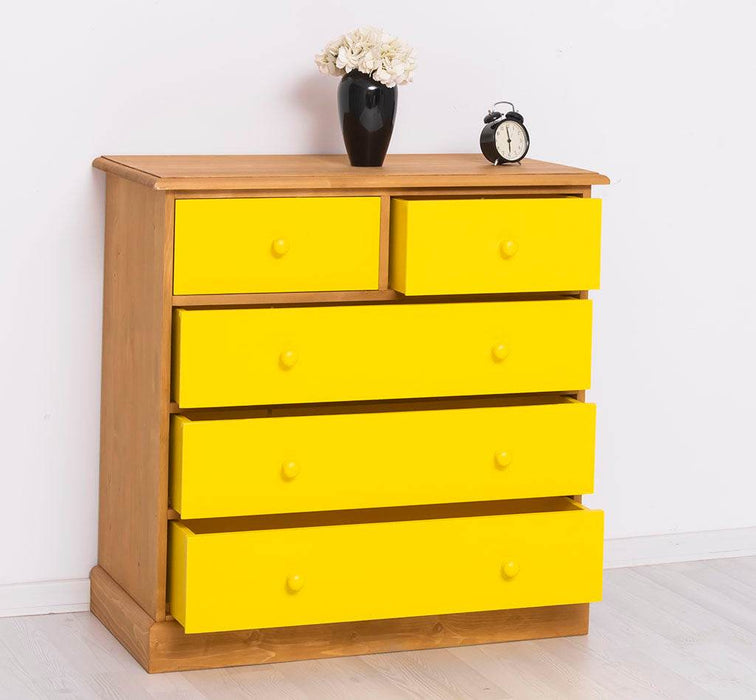 Landhauskommode aus Massivholz - Sideboard mit 5 Schubladen - Gewachst | Gelb