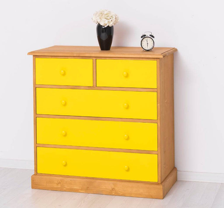Landhauskommode aus Massivholz - Sideboard mit 5 Schubladen - Gewachst | Gelb