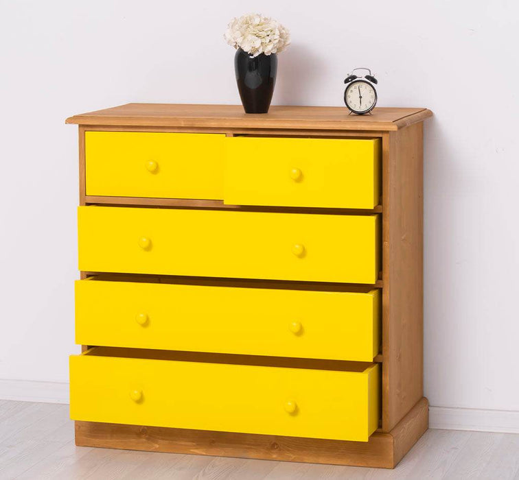 Landhauskommode aus Massivholz - Sideboard mit 5 Schubladen - Gewachst | Gelb