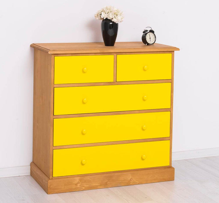 Landhauskommode aus Massivholz - Sideboard mit 5 Schubladen - Gewachst | Gelb