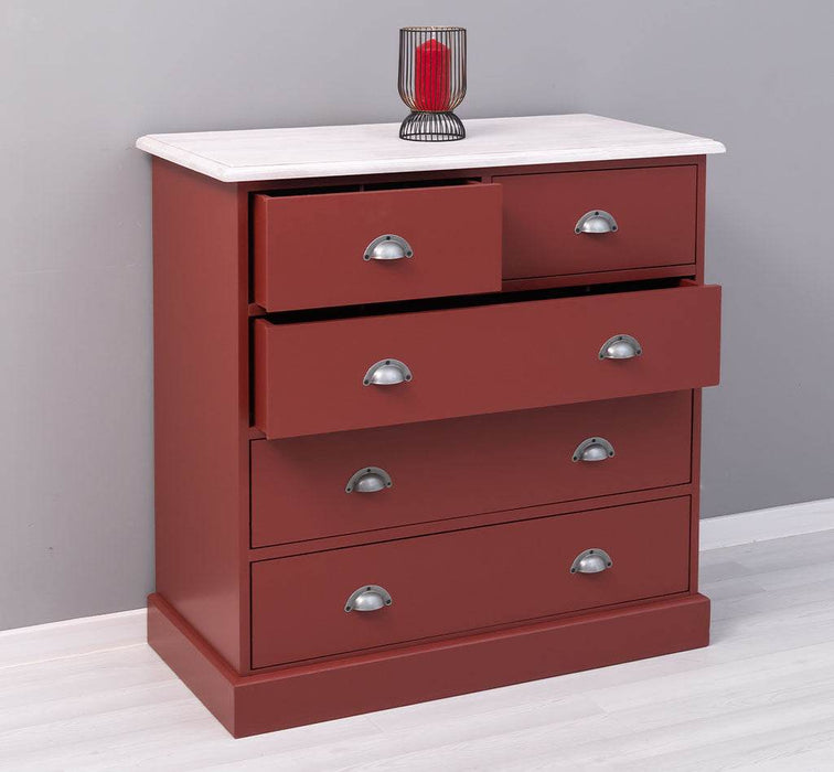 Landhauskommode aus Massivholz - Sideboard mit 5 Schubladen - Gewachst | Gelb