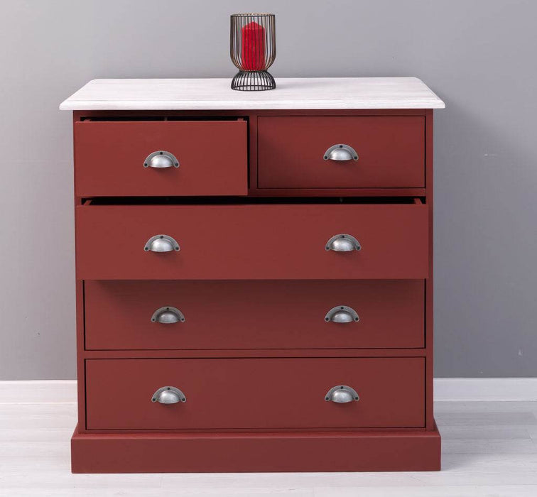 Landhauskommode aus Massivholz - Sideboard mit 5 Schubladen - Gewachst | Gelb