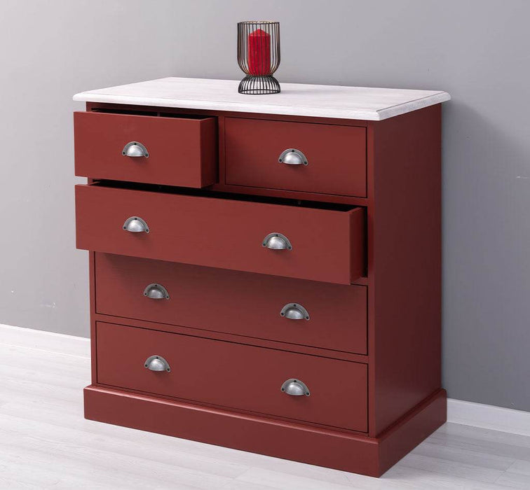 Landhauskommode aus Massivholz - Sideboard mit 5 Schubladen - Gewachst | Gelb