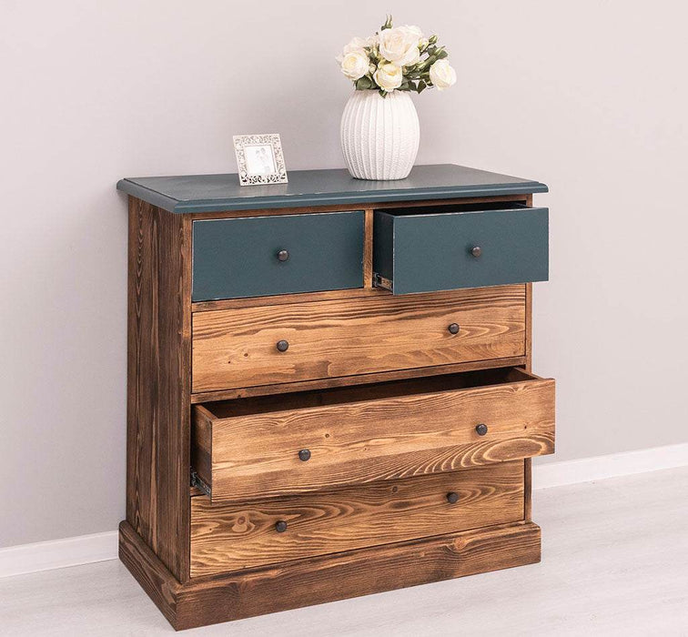 Landhauskommode aus Massivholz - Sideboard mit 5 Schubladen - Gewachst | Gelb