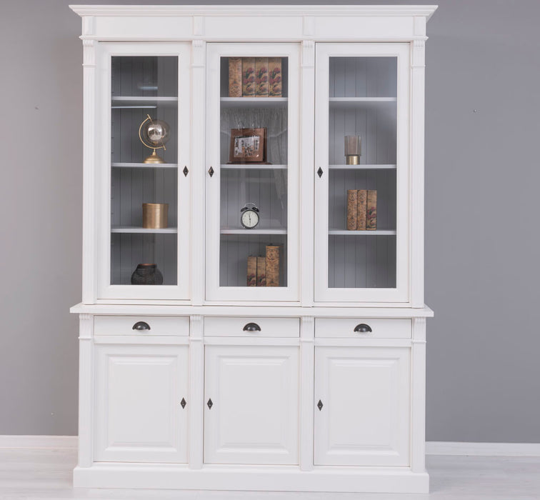 Landhaus Schrankwand aus Massivholz mit Glastüren und variabler Aufteilung - Vitrine