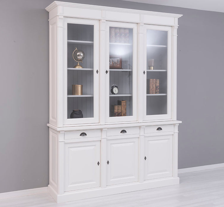 Landhaus Schrankwand aus Massivholz mit Glastüren und variabler Aufteilung - Vitrine