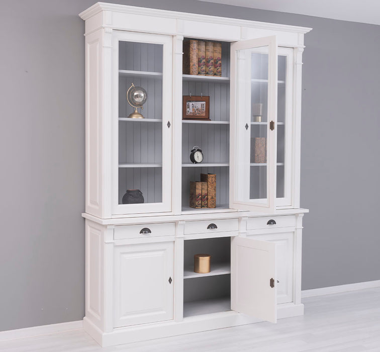 Landhaus Schrankwand aus Massivholz mit Glastüren und variabler Aufteilung - Vitrine