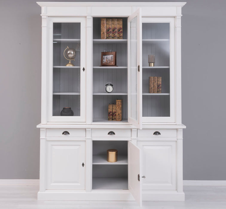 Landhaus Schrankwand aus Massivholz mit Glastüren und variabler Aufteilung - Vitrine