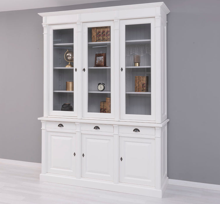 Landhaus Schrankwand aus Massivholz mit Glastüren und variabler Aufteilung - Vitrine