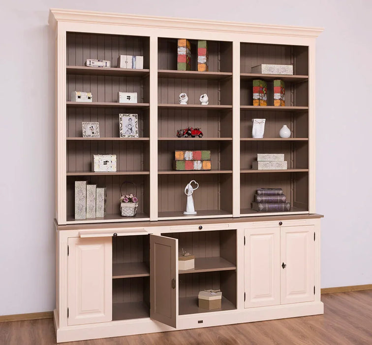 Massiver Bücherschrank | 2-teilige Bibliothek - verstellbare Regale