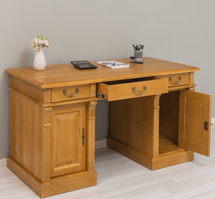 Massiver Bürotisch | Schreibtisch mit Türen und Schubladen