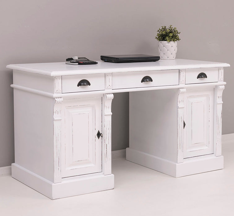 Massiver Bürotisch | Schreibtisch mit Türen und Schubladen