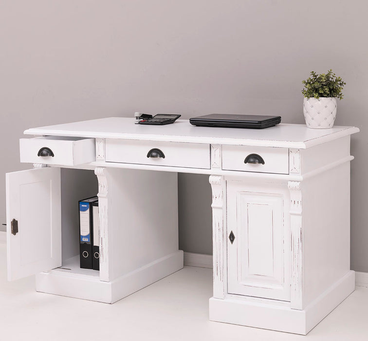 Massiver Bürotisch | Schreibtisch mit Türen und Schubladen