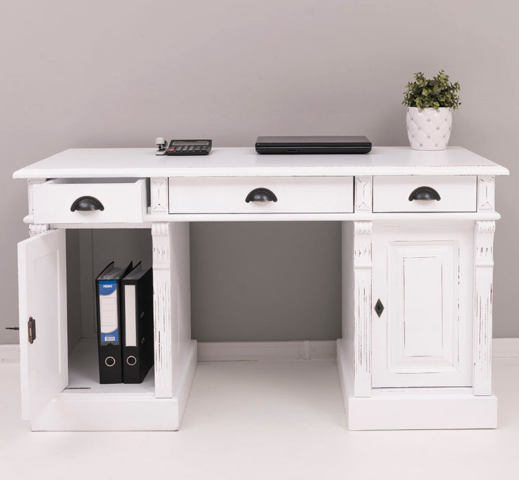 Massiver Bürotisch | Schreibtisch mit Türen und Schubladen