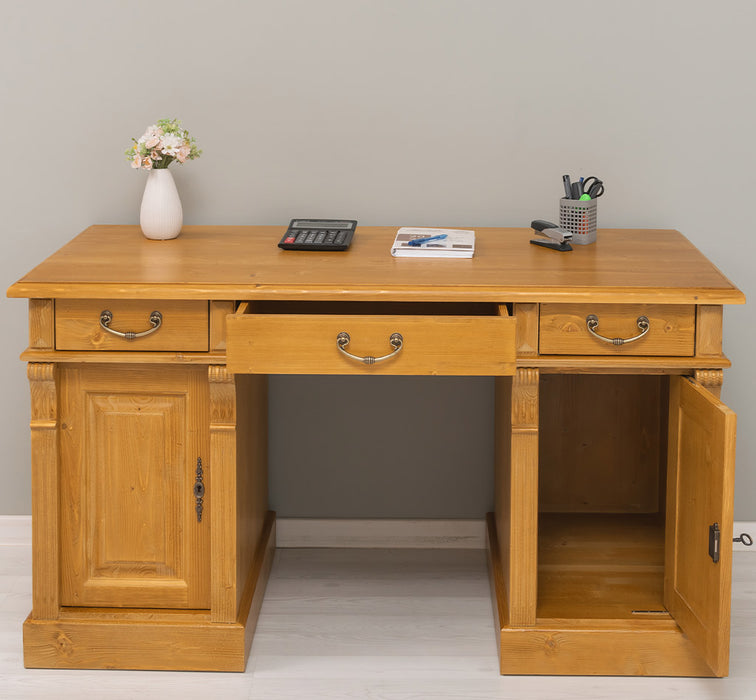 Massiver Bürotisch | Schreibtisch mit Türen und Schubladen