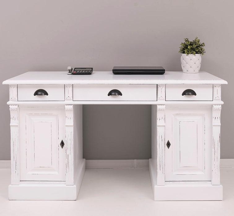 Massiver Bürotisch | Schreibtisch mit Türen und Schubladen