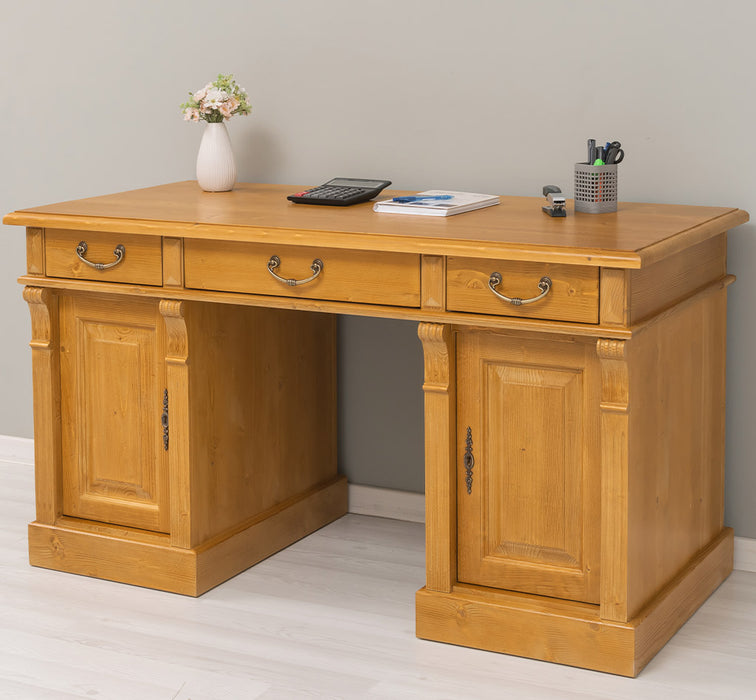 Massiver Bürotisch | Schreibtisch mit Türen und Schubladen