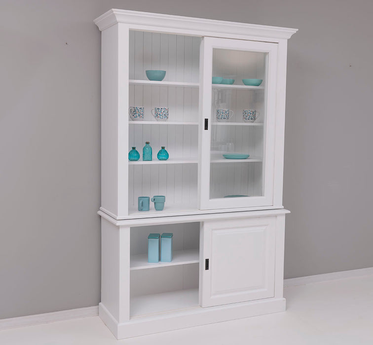 Massivholz- Geschirrschrank mit Schiebetüren und 2 Schubladen | Vitrine