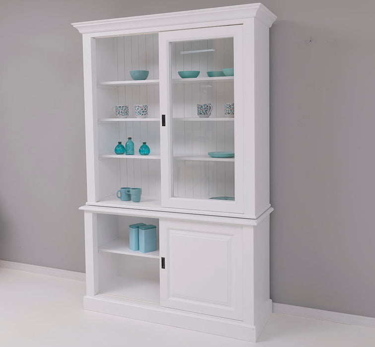 Massivholz- Geschirrschrank mit Schiebetüren und 2 Schubladen | Vitrine